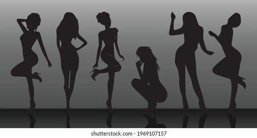Paquete de iconos de modelos de dama. chicas sexys. chicas del club. ilustraciones vectoriales modernas.