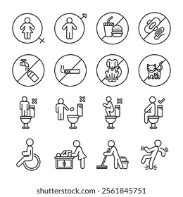 Icon pack line style of bathroom and sanitation caution warning