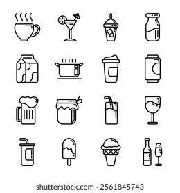Icon pack line style of delicious and sweet beverage