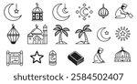 Icon Pack Ramadan Kareem, Fasting, Islamic Day, Muslim. Allah, Muhammad, Halal in Arabic. editable file and color.