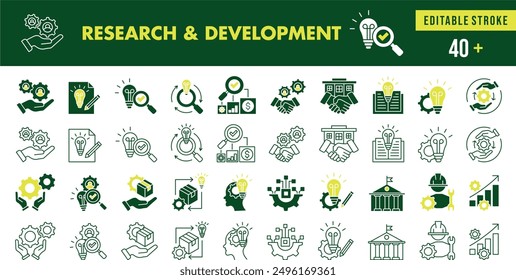 Icon Pack: Research and Development, research, development, business and finance, innovation, optimization,process, idea, management, analysis, search