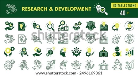 Icon Pack: Research and Development, research, development, business and finance, innovation, optimization,process, idea, management, analysis, search