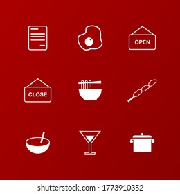 icon pack restaurant vector, relevant for restaurant menu or template banner and food website, with white icon and red background, easy to crop