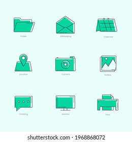 Icon pack for social media with Tosca green style and simple outline