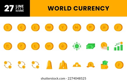 Icon Pack World Currency, Money, Finance. editable file and color.