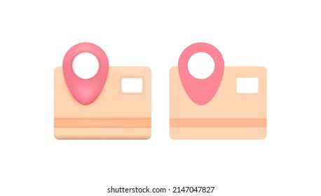 para la ubicación del paquete o el seguimiento del paquete. aplicación de servicio de entrega. y gps. símbolo o elemento. simple ilustración 3d y dibujo plano. diseño de vector de concepto