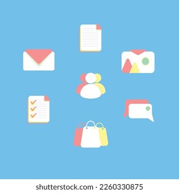 Icon package mail image bag tasklist cart shopping users apps task chat message vector