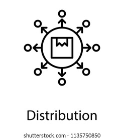 
An icon with package surrounded by arrows and nodes describing the concept of logistic services 
