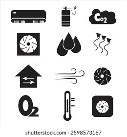 Icon packs of Air Conditioner Air Conditioning,  style icon set. Vector set of air conditioning flat icons.  
