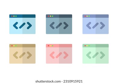 Icon packs web code colorful. Flat design can use for, Landing pages, Mobile apps, Posters, banners, flyers, Templates, UI, and Web.