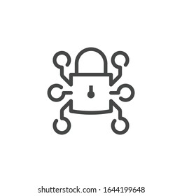 Icon of padlock in computer technology. Lock and block chain concept sign. System for protecting and safety information data, payments, passwords. Symbol for blockchain series. Vector isolated