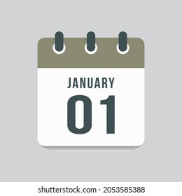 Icon page calendar day - 1 January. Date day week Sunday, Monday, Tuesday, Wednesday, Thursday, Friday, Saturday. 1th days of the month, vector illustration flat style. Winter holidays in January