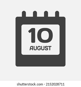 Icon page calendar day - 10 August. Days of the month, vector illustration flat style. 10th date day of week Sunday, Monday, Tuesday, Wednesday, Thursday, Friday, Saturday. Summer holidays in August