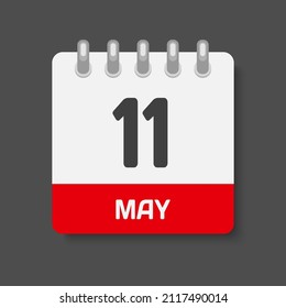 Icon page calendar day - 11 May. Days of the month, vector illustration flat style. 11th date day of week Sunday, Monday, Tuesday, Wednesday, Thursday, Friday, Saturday. Spring holidays in May