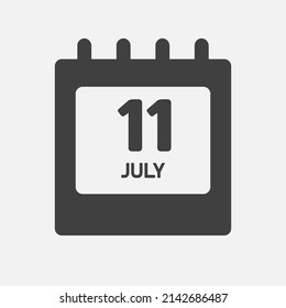 Icon page calendar day - 11 July. Days of the month, vector illustration flat style. 11th date day of week Sunday, Monday, Tuesday, Wednesday, Thursday, Friday, Saturday. Summer holidays in July