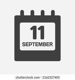 Icon page calendar day - 11 September. Days of the month, vector illustration flat. 11th day of week Sunday, Monday, Tuesday, Wednesday, Thursday, Friday, Saturday. Date autumn holidays in September
