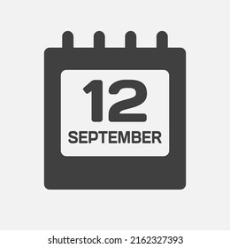 Icon page calendar day - 12 September. Days of the month, vector illustration flat. 12th day of week Sunday, Monday, Tuesday, Wednesday, Thursday, Friday, Saturday. Date autumn holidays in September