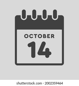 Icon page calendar day - 14 October. Date day week Sunday, Monday, Tuesday, Wednesday, Thursday, Friday, Saturday. 14th days of the month, vector illustration flat style. Autumn holidays in October