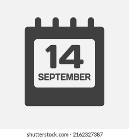 Icon page calendar day - 14 September. Days of the month, vector illustration flat. 14th day of week Sunday, Monday, Tuesday, Wednesday, Thursday, Friday, Saturday. Date autumn holidays in September