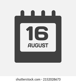 Icon page calendar day - 16 August. Days of the month, vector illustration flat style. 16th date day of week Sunday, Monday, Tuesday, Wednesday, Thursday, Friday, Saturday. Summer holidays in August