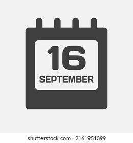 Icon page calendar day - 16 September. Days of the month, vector illustration flat. 1th day of week Sunday, Monday, Tuesday, Wednesday, Thursday, Friday, Saturday. Date autumn holidays in September