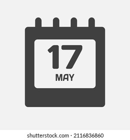 Icon page calendar day - 17 May. Days of the month, vector illustration flat style. 17th date day of week Sunday, Monday, Tuesday, Wednesday, Thursday, Friday, Saturday. Spring holidays in May