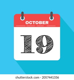 Icon page calendar day - 19 October. Date day week Sunday, Monday, Tuesday, Wednesday, Thursday, Friday, Saturday. 19th days of the month, vector illustration flat style. Autumn holidays in October