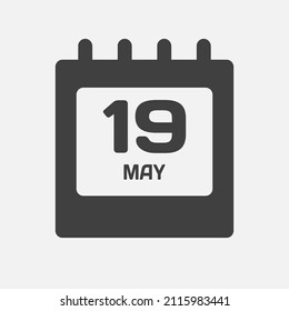 Icon page calendar day - 19 May. Days of the month, vector illustration flat style. 19th date day of week Sunday, Monday, Tuesday, Wednesday, Thursday, Friday, Saturday. Spring holidays in May