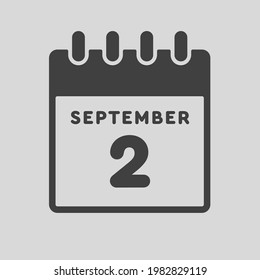 Día calendario de la página de iconos - 2 de septiembre. Fecha día semana domingo, lunes, martes, miércoles, jueves, viernes, sábado. 2º día del mes, ilustración vectorial estilo plano. Vacaciones de otoño en septiembre