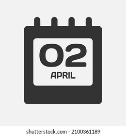 Icon page calendar day - 2 April. Days of the month, vector illustration flat style. 2th date day of week Sunday, Monday, Tuesday, Wednesday, Thursday, Friday, Saturday. Spring holidays in April