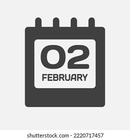 Icon page calendar day - 2 February. Days of the month, vector illustration flat style. 2th day of week Sunday, Monday, Tuesday, Wednesday, Thursday, Friday, Saturday. Date winter holidays in February