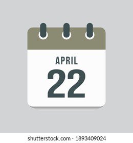 Día calendario de la página de iconos - 22 de abril. Días del mes, ilustración vectorial estilo plano. 22ª fecha día de la semana Domingo, Lunes, Martes, Miércoles, Jueves, Viernes, Sábado. Fiestas de primavera en abril