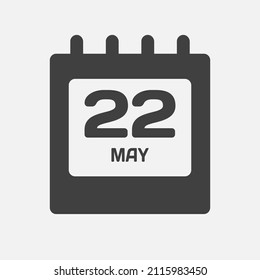 Icon page calendar day - 22 May. Days of the month, vector illustration flat style. 22th date day of week Sunday, Monday, Tuesday, Wednesday, Thursday, Friday, Saturday. Spring holidays in May