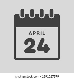 Icon page calendar day - 24 April. Days of the month, vector illustration flat style. 24th date day of week Sunday, Monday, Tuesday, Wednesday, Thursday, Friday, Saturday. Spring holidays in April