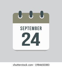Icon page calendar day 24 September. Date day week Sunday, Monday, Tuesday, Wednesday, Thursday, Friday, Saturday. 24th days of the month, vector illustration flat style. Autumn holidays in September