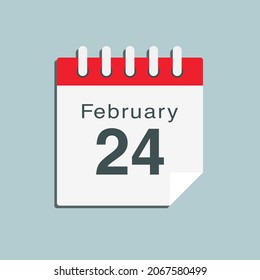 Icon page calendar day - 24 February. Date day week Sunday, Monday, Tuesday, Wednesday, Thursday, Friday, Saturday. 24th days of the month, vector illustration flat style. Winter holidays in February