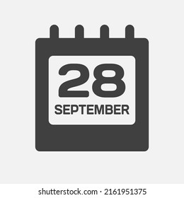 Icon page calendar day - 28 September. Days of the month, vector illustration flat. 28th day of week Sunday, Monday, Tuesday, Wednesday, Thursday, Friday, Saturday. Date autumn holidays in September
