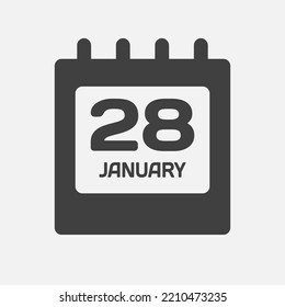 Icon page calendar day - 28 January. Days of the month, vector illustration flat style. 28th day of week Sunday, Monday, Tuesday, Wednesday, Thursday, Friday, Saturday. Date winter holidays in January