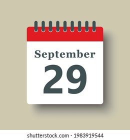 Icon page calendar day 29 September. Date day week Sunday, Monday, Tuesday, Wednesday, Thursday, Friday, Saturday. 29th days of the month, vector illustration flat style. Autumn holidays in September
