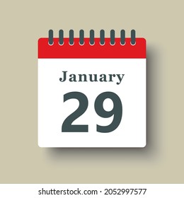 Icon page calendar day - 29 January. Date day week Sunday, Monday, Tuesday, Wednesday, Thursday, Friday, Saturday. 29th days of the month, vector illustration flat style. Winter holidays in January