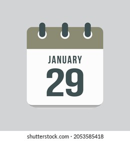 Icon page calendar day - 29 January. Date day week Sunday, Monday, Tuesday, Wednesday, Thursday, Friday, Saturday. 29th days of the month, vector illustration flat style. Winter holidays in January