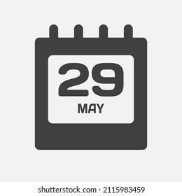Icon page calendar day - 29 May. Days of the month, vector illustration flat style. 29th date day of week Sunday, Monday, Tuesday, Wednesday, Thursday, Friday, Saturday. Spring holidays in May