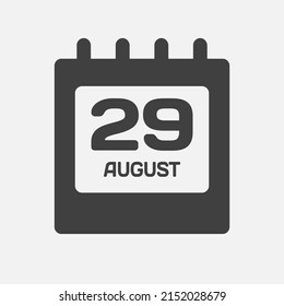 Icon page calendar day - 29 August. Days of the month, vector illustration flat style. 29th date day of week Sunday, Monday, Tuesday, Wednesday, Thursday, Friday, Saturday. Summer holidays in August