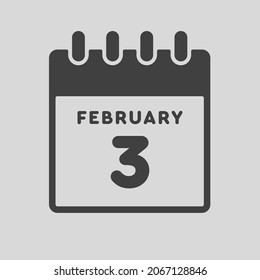 Icon page calendar day - 3 February. Date day week Sunday, Monday, Tuesday, Wednesday, Thursday, Friday, Saturday. 3th days of the month, vector illustration flat style. Winter holidays in February