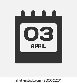 Icon page calendar day - 3 April. Days of the month, vector illustration flat style. 3th date day of week Sunday, Monday, Tuesday, Wednesday, Thursday, Friday, Saturday. Spring holidays in April