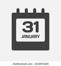 Icon page calendar day - 31 January. Days of the month, vector illustration flat style. 31th day of week Sunday, Monday, Tuesday, Wednesday, Thursday, Friday, Saturday. Date winter holidays in January