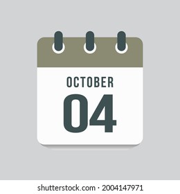 Día calendario de la página de iconos - 4 de octubre. Fecha día semana domingo, lunes, martes, miércoles, jueves, viernes, sábado. 4 días del mes, ilustración vectorial estilo plano. Vacaciones de otoño en octubre