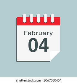 Icon page calendar day - 4 February. Date day week Sunday, Monday, Tuesday, Wednesday, Thursday, Friday, Saturday. 4th days of the month, vector illustration flat style. Winter holidays in February