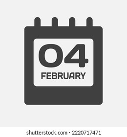 Icon page calendar day - 4 February. Days of the month, vector illustration flat style. 4th day of week Sunday, Monday, Tuesday, Wednesday, Thursday, Friday, Saturday. Date winter holidays in February