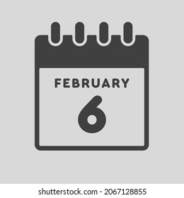 Icon page calendar day - 6 February. Date day week Sunday, Monday, Tuesday, Wednesday, Thursday, Friday, Saturday. 6th days of the month, vector illustration flat style. Winter holidays in February